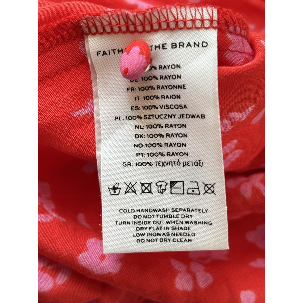 Faithfull The Brand Dress Womens XS Red Floral V Neck Puff Sleeve Maxi Sundress - Picture 5 of 7